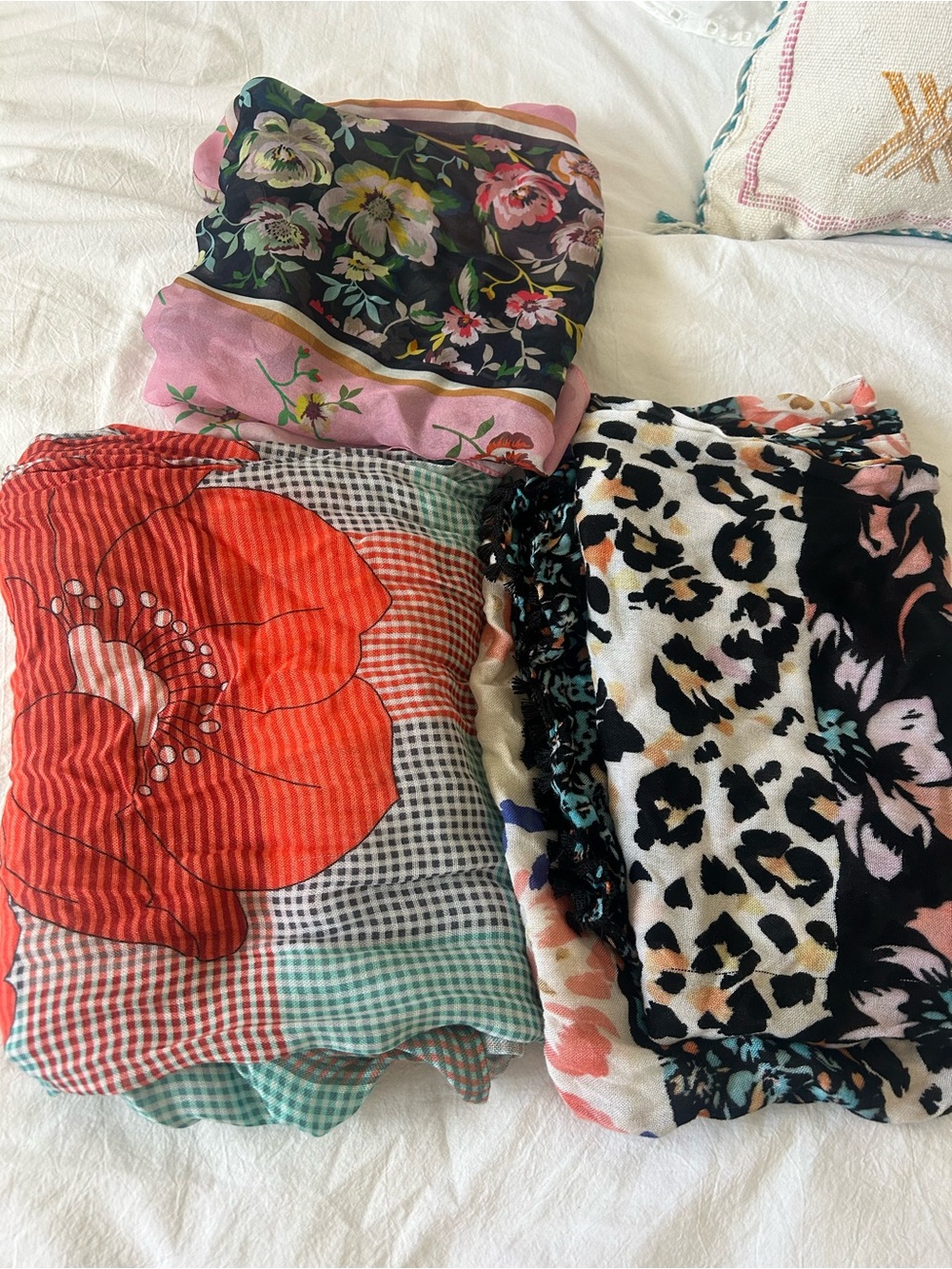 CAbi Floral, Leopard & Bold Red Pop Scarf Trio